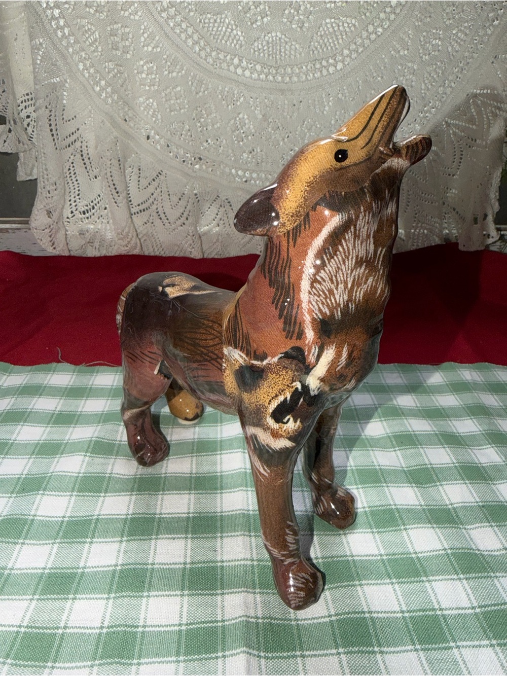 Source Unknown Brown and Gold Howling Wolf Ceramic Figurine